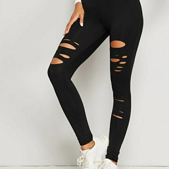 SHEIN Pants - SHEIN Ripped Black Leggings